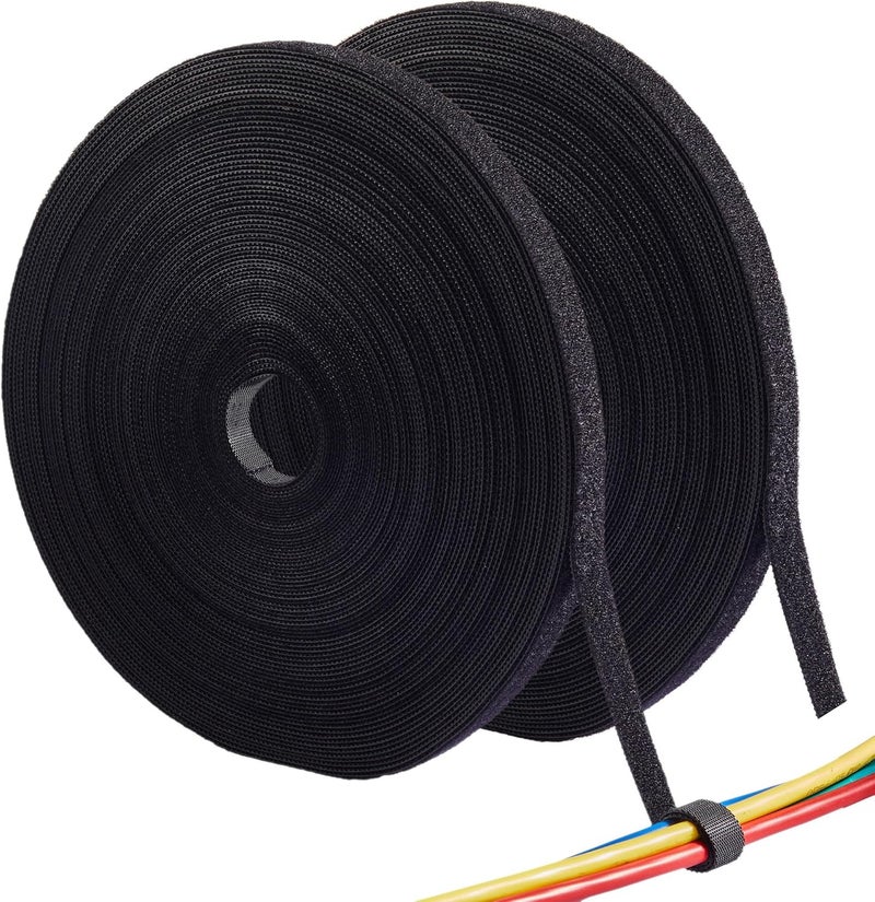 ECOHomes 1/2 Inch x 180 FT Double Sided Hook and Loop Roll Tape - Two Sided, Self Stick, Reusable Cable Ties Wrap for Cable Management, Heavy Duty Extender Straps Long Wire Strips Band Black - Image 1